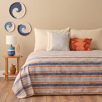 Marin Cooper Pamuklu Tek Kişilik Baskılı Pike Mavi (150x220 cm)