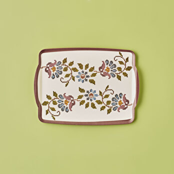 Vintage Melamin Tepsi Bordo (42x31 cm)