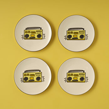 Keith Haring Fun Porselen Pasta Tabağı 4'lü Sarı (19 cm)