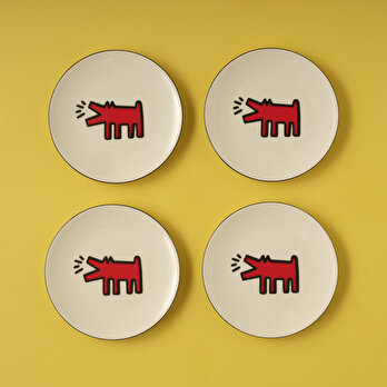 Keith Haring Paw Porselen Pasta Tabağı 4'lü Kırmızı (19 cm)