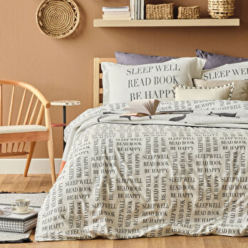 %100 Pamuk Ranforce Book Lovers King Size Nevresim Seti Antrasit (240x220 cm)