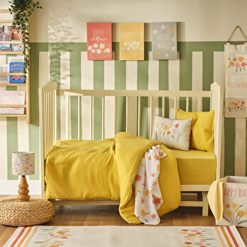 %100 Pamuk Müslin Bebek Nevresim Takımı Sarı (100x150 cm)