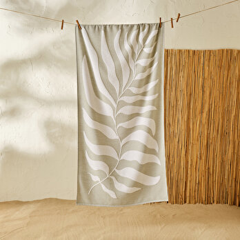 %100 Pamuk Leaf Plaj Havlusu Yeşil (75x150 cm)