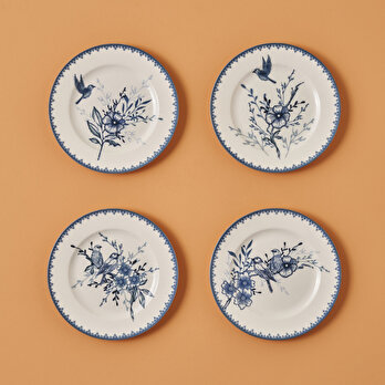 Bleu Blanc Porselen 4'lü Pasta Tabağı Mavi (21 cm)