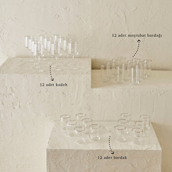 Premium Bardak-Kadeh Seti 36'lı Silver