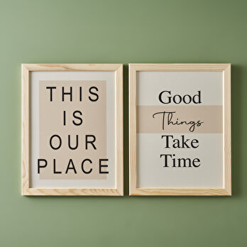 Good Things Take Time Çerçeveli Tablo 2'li Naturel (30x40 cm)