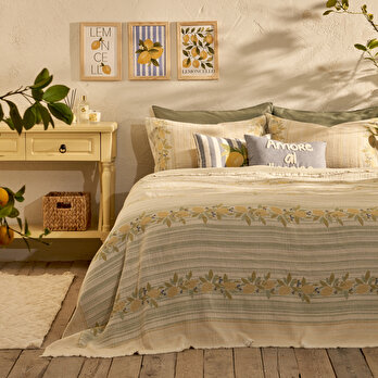 %100 Pamuk Lemoncello Çift Kişilik Yatak Örtüsü Seti (220x240 cm)