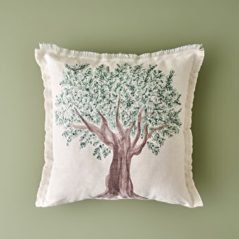 Olive Tree Baskılı Kırlent Kılıfı Bej (45x45 cm)