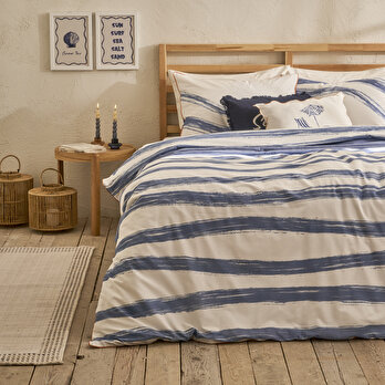 %100 Pamuk Saten Marine King Size Nevresim Seti Mavi-Beyaz (240x220 cm)