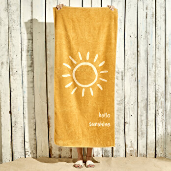 %100 Pamuk Hello Sunshine Plaj Havlusu Hardal (90x150 cm)