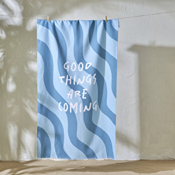 %100 Pamuk Good Things Are Coming Baskılı Plaj Havlusu Mint (90x150 cm)