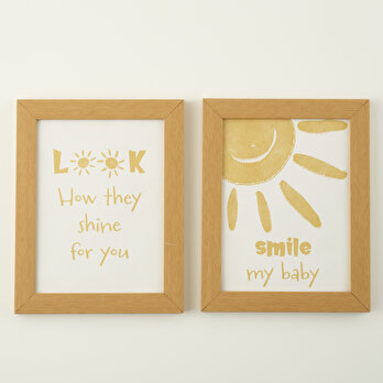 Smile My Baby Çerçeveli Tablo 2'li Naturel (17x23 cm)