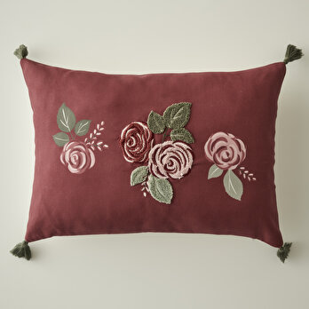 Rose Nakışlı Kırlent Kılıfı Mürdüm (35x50 cm)