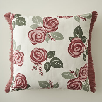 Rose Baskılı Kırlent Kılıfı Krem (43x43 cm)
