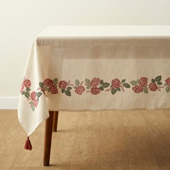 Rose Baskılı Masa Örtüsü Krem (150x250 cm)