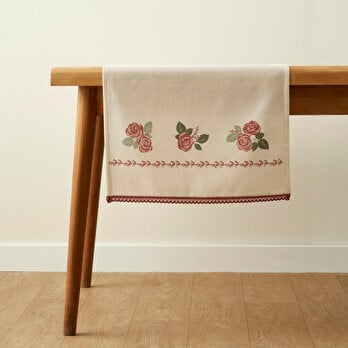 Rose Baskılı Kopanakili Runner Krem (50x150 cm)