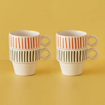 Stripe Seramik 4'lü Espresso Seti (105 cc)