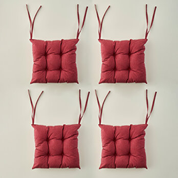 %100 Pamuk Linda Sandalye Minderi Seti 4'lü Bordo (40x40 cm)